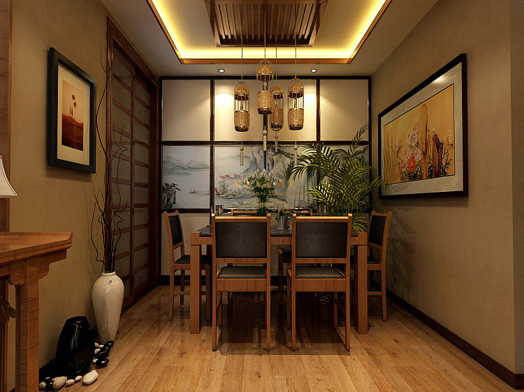 简约 中式 三居 背景墙 客厅 餐厅装修 餐厅图片来自西安城市人家装饰王凯在现代中式三居浓浓中式情怀的分享