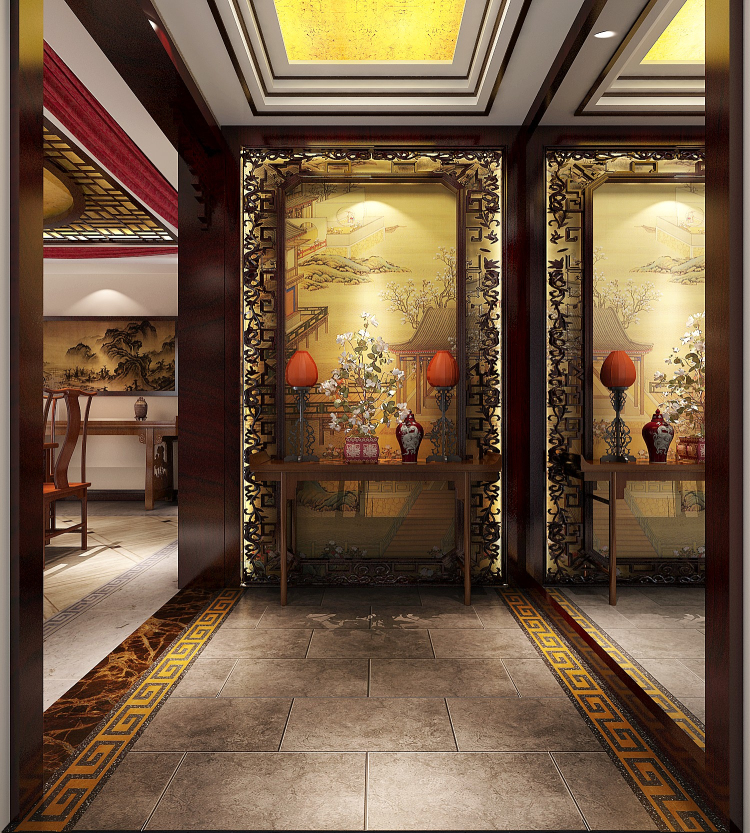 新中式 三居 白领 俩厅 俩卫 玄关图片来自沙漠雪雨在金色漫香苑140㎡新中式风格三居的分享
