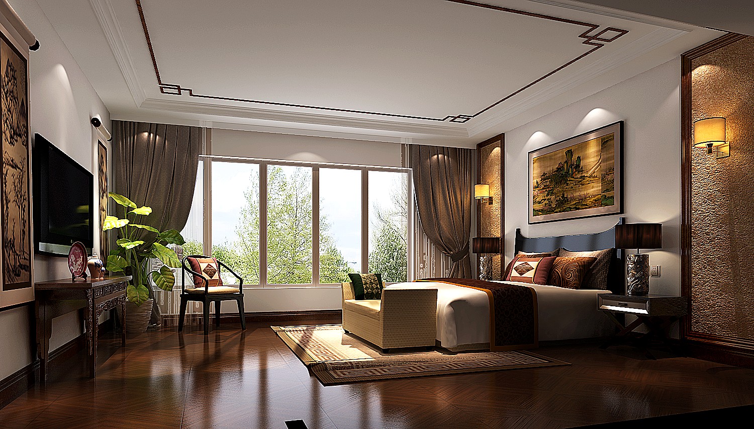 卧室图片来自专业别墅设计工作室在新中式风格装修的分享