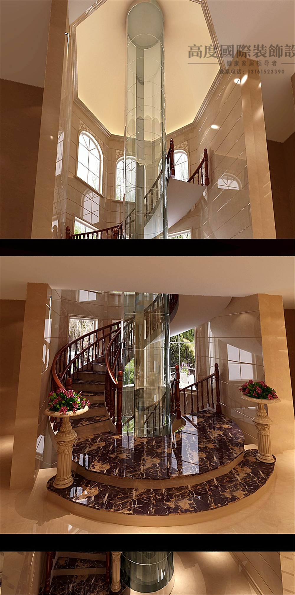 别墅 美式 效果图 装修样板间 装修案例 独栋别墅 室内设计 装修公司 楼梯 楼梯图片来自天天快乐的石头在500平米美式风格别墅装修效果图的分享