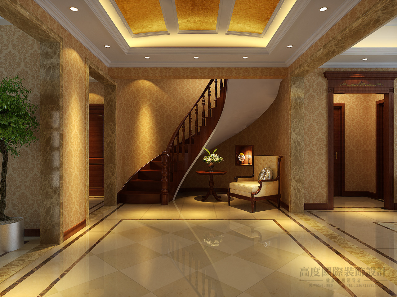 欧式 别墅 效果图 楼梯图片来自高度国际设计装饰在龙湖花盛香醍的分享