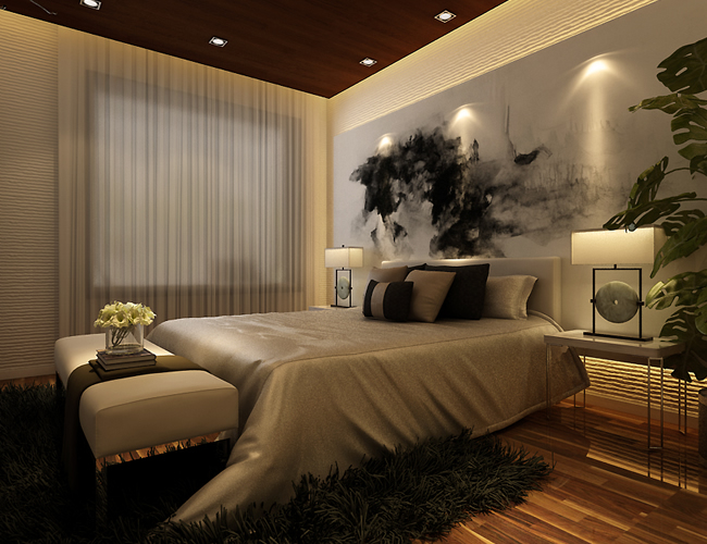 现代中式 现代 中式 卧室图片来自北京世家装饰工程有限公司在群力观江国际 现代中式的分享