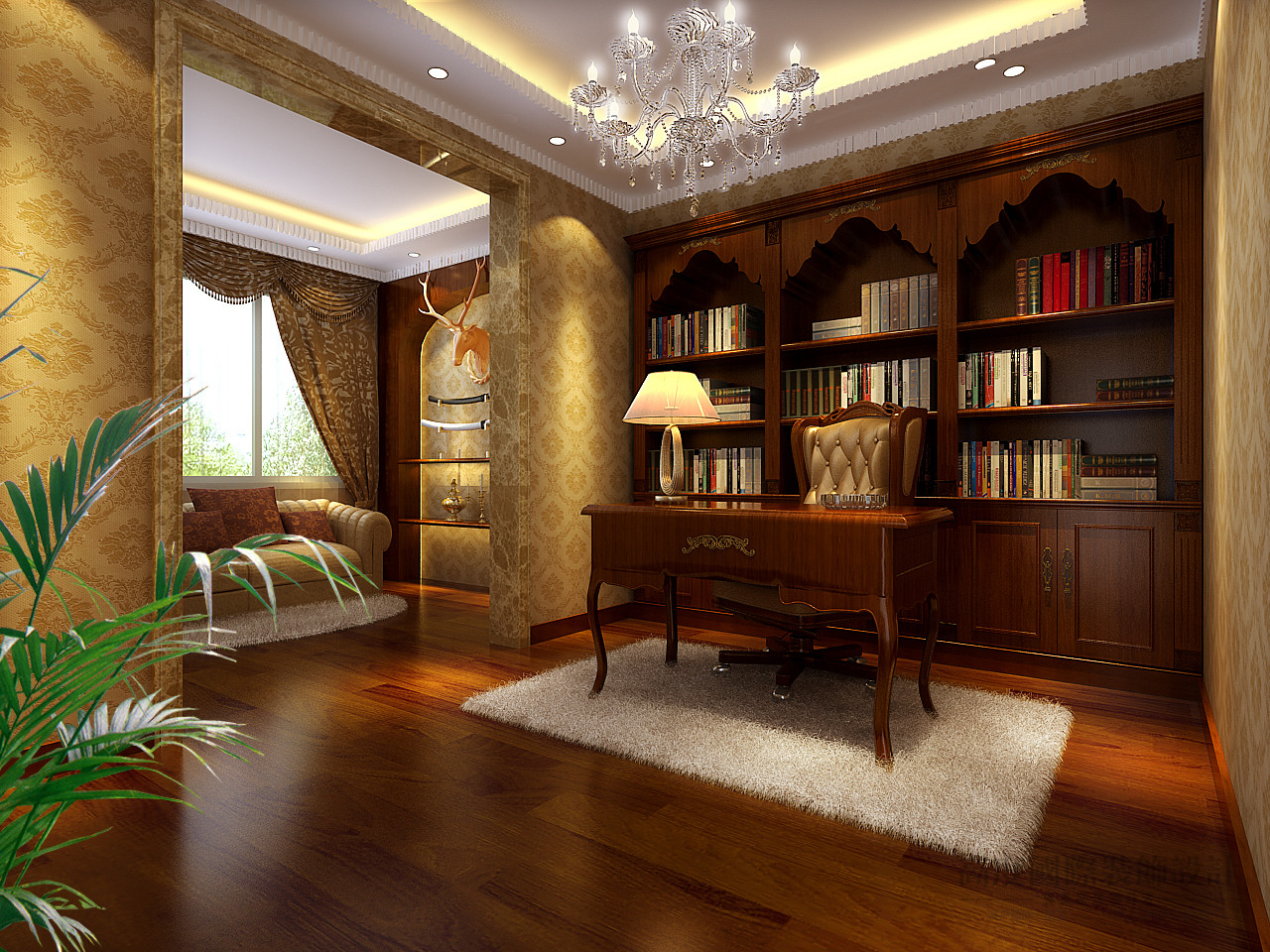 欧式 别墅 效果图 书房图片来自高度国际设计装饰在龙湖花盛香醍的分享