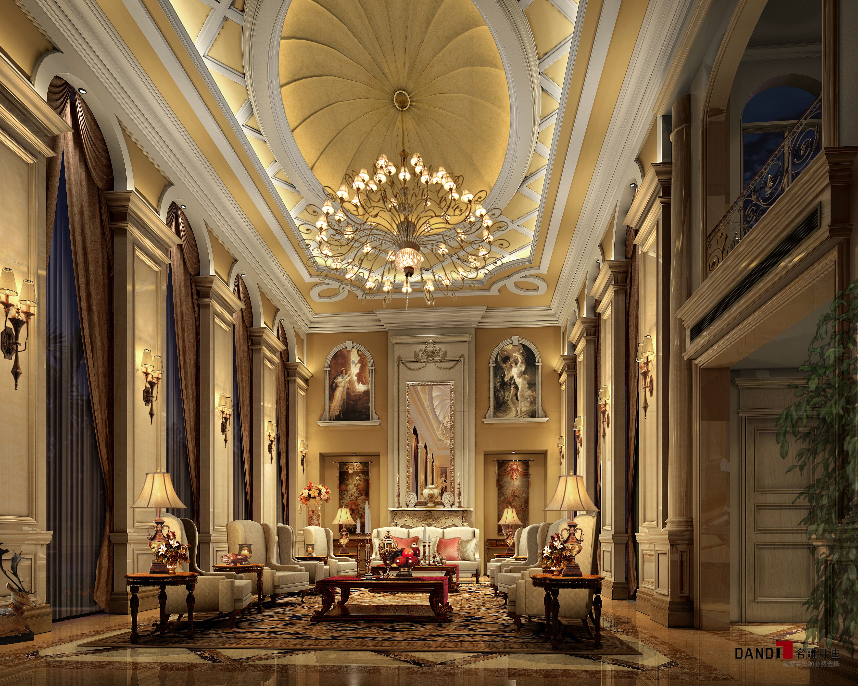 欧式 别墅 高富帅 白富美 公主房 名雕丹迪 兰乔圣菲 客厅 客厅图片来自名雕丹迪在欧式古典—500平奢华别墅装修的分享