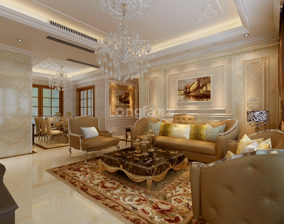 欧式 简约 三居 白领 别墅 客厅图片来自西安龙发装饰在高山流水星币传说简欧风格的分享