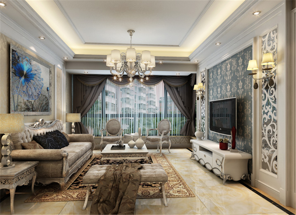 欧式 三居 小资 四口之家 客厅图片来自上海实创-装修设计效果图在三居室四口之家的简欧生活的分享