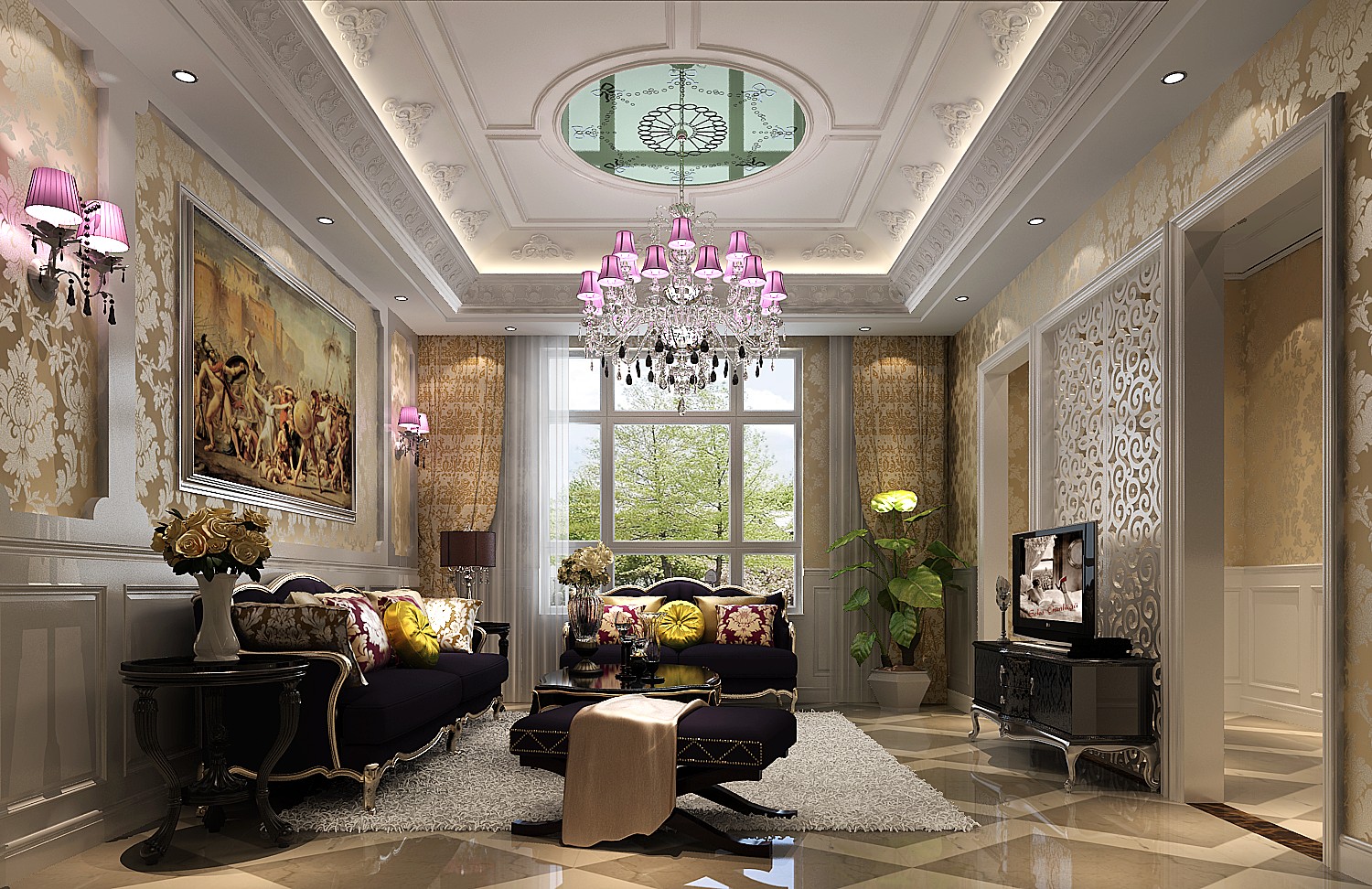 别墅 欧式 80后 小资 美观 温馨 舒适 客厅图片来自北京高度装饰设计王鹏程在孔雀城450平米欧式新古典风格的分享