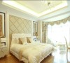 卧室以浅色家具为主，壁纸、玻璃、线框完美搭配，勾勒出华美的温馨。