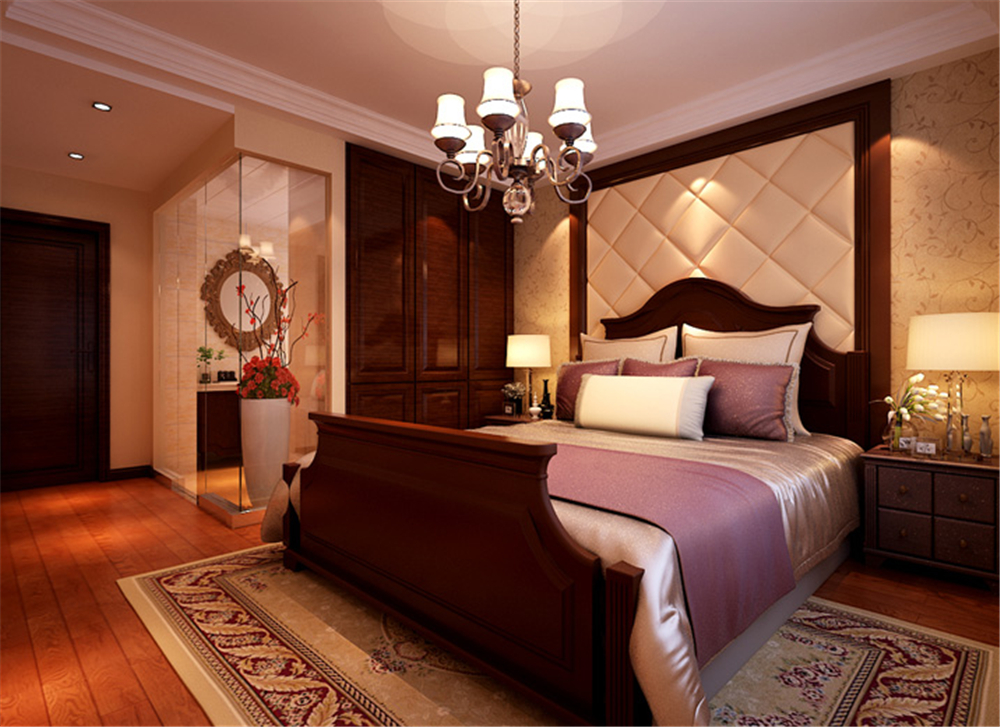 美式新古典 三居室设计 收纳 小资 卧室图片来自上海实创-装修设计效果图在120平米高贵典雅，美式新古典的分享
