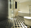 卫浴设计
设计重点：美式风格
    偏好美式风格的屋主，以黑白灰为基调，干湿分离的地砖上作变化组合，区隔独立式的浴缸及玻璃淋浴间，置物柜镜面加大，让空间感变大。