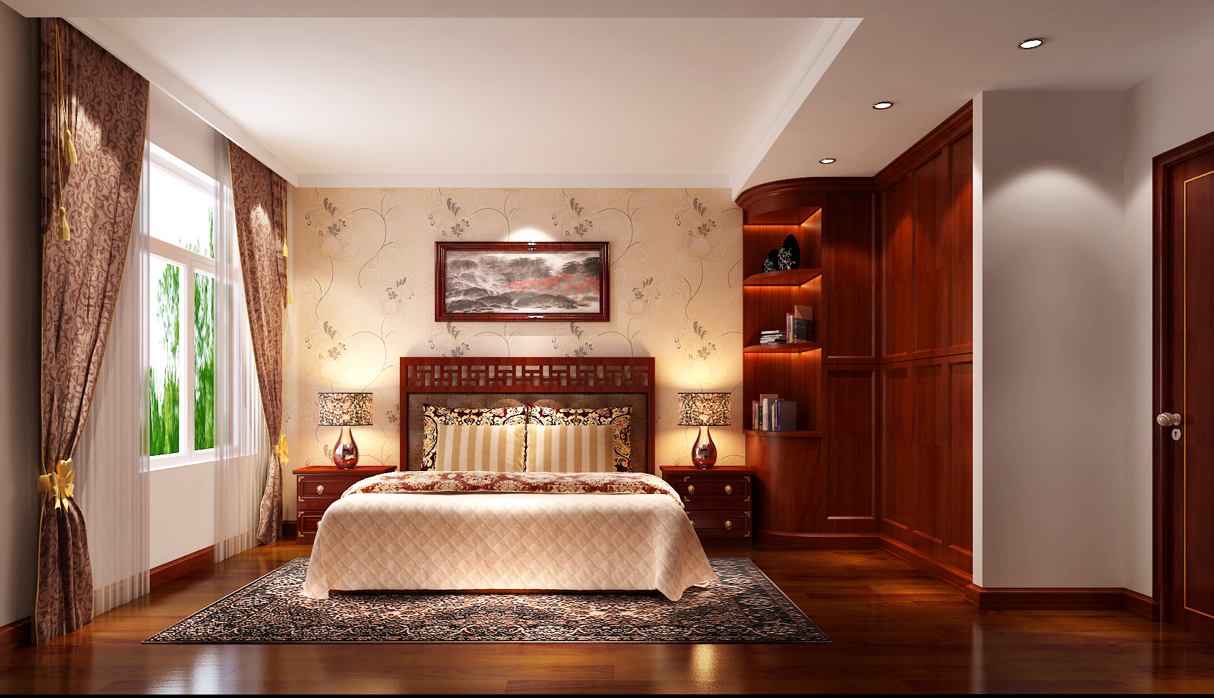 简约 新中式 高度国际 三居 白领 80后 小资 婚房 公寓 卧室图片来自高度国际别墅装修设计在长滩壹号新中式婚房的分享