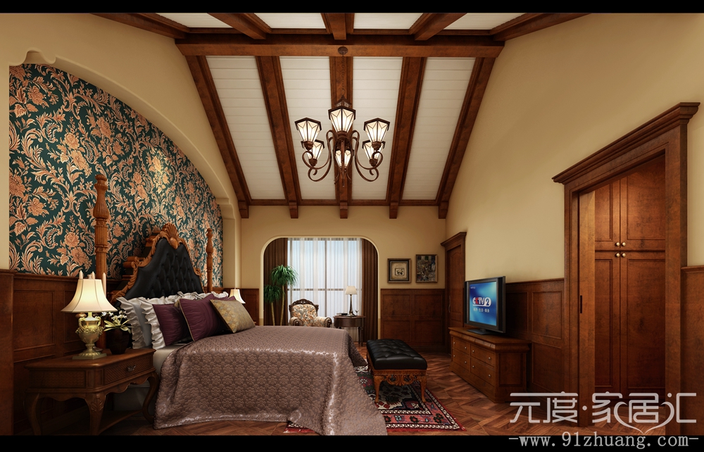 别墅 欧式 美式 田园 卧室图片来自室内设计装饰在美式风格别墅案例的分享