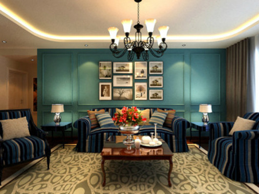 客厅图片来自华埔装饰河南运营中心_张亚伟在130平混搭风格蓝色系的清新典雅的分享