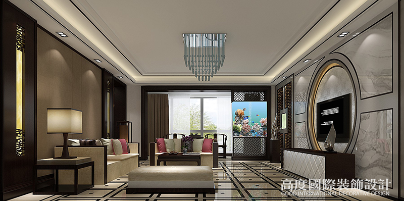 新中式 三居 小资 客厅图片来自天津高度国际装饰设计在奥城领峰~新中式风格的分享