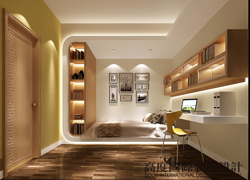 三居 新中式 卧室图片来自天津高度国际装饰设计在王府壹号~新中式风格的分享