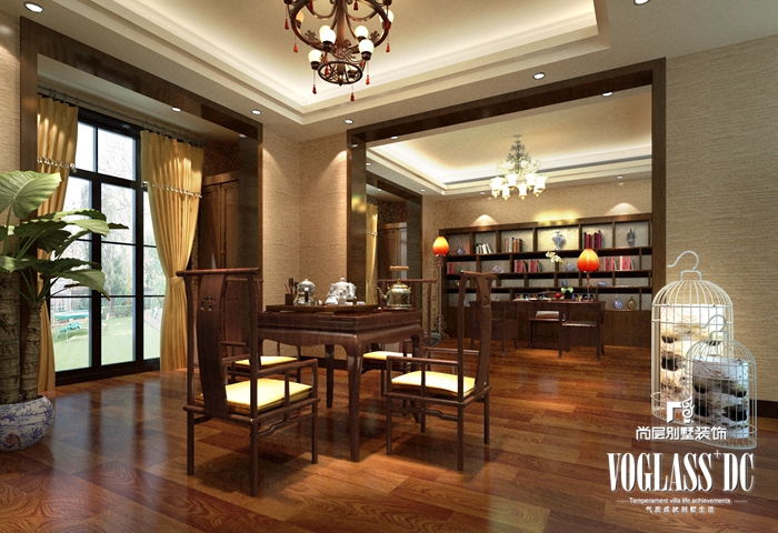 别墅 混搭 尚层装饰 书房 书房图片来自北京别墅装修案例在欧式与中式的完美结合的分享