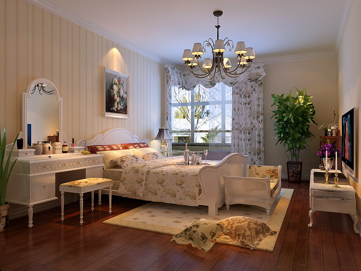 奢华欧式风格米黄色房间效果图 – 设计本装修效果图