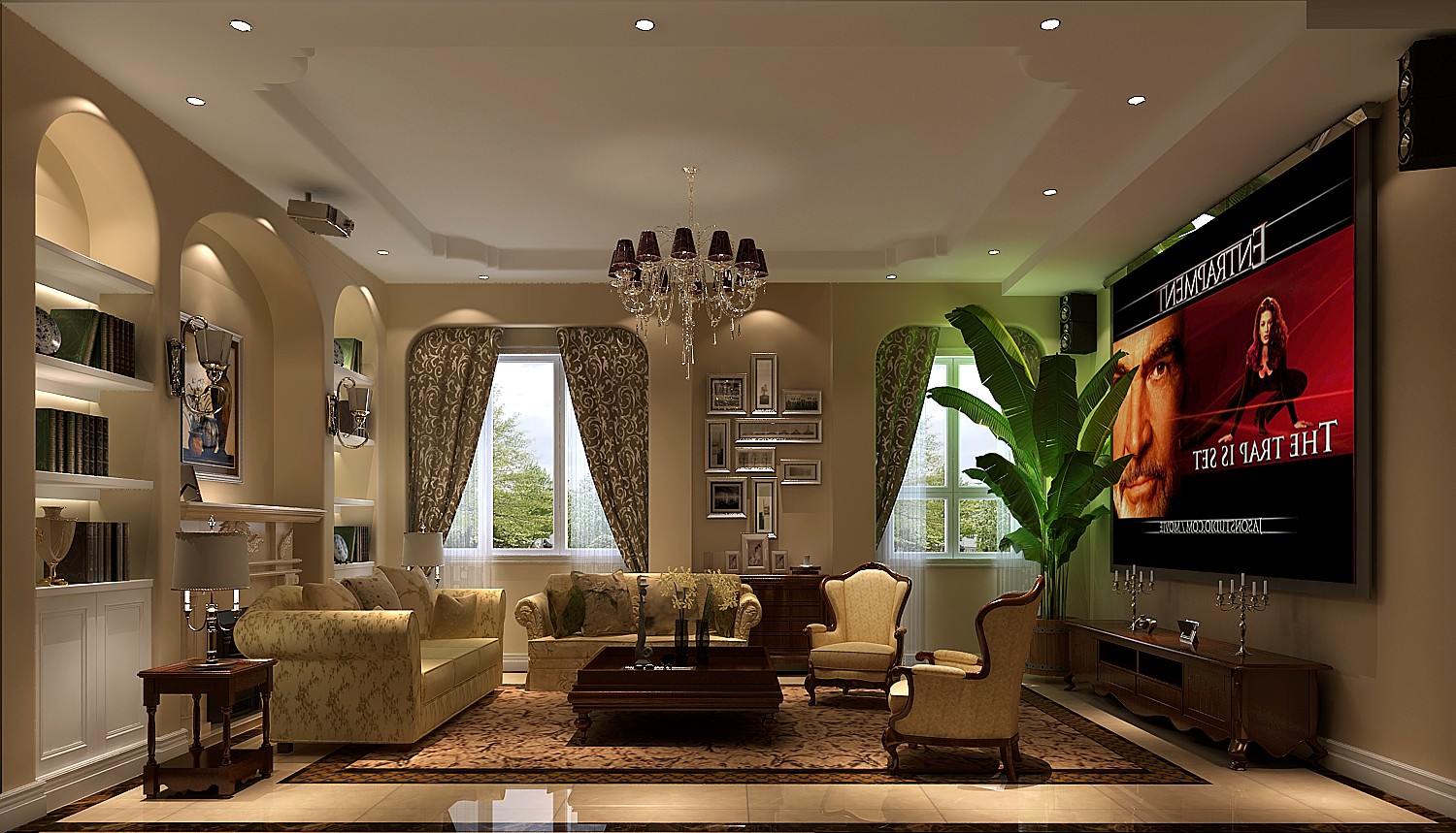 室内设计 别墅 简约 装修 客厅图片来自高度国际别墅装饰设计在潮白河孔雀城380平米简约风格的分享