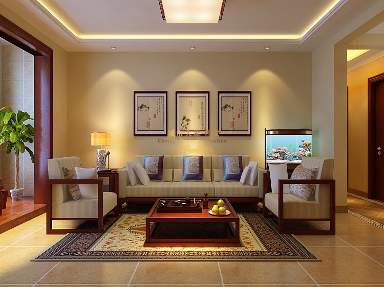 简约 中式 淡雅 四居装修 中式效果图 传统风格 中国风 客厅图片来自