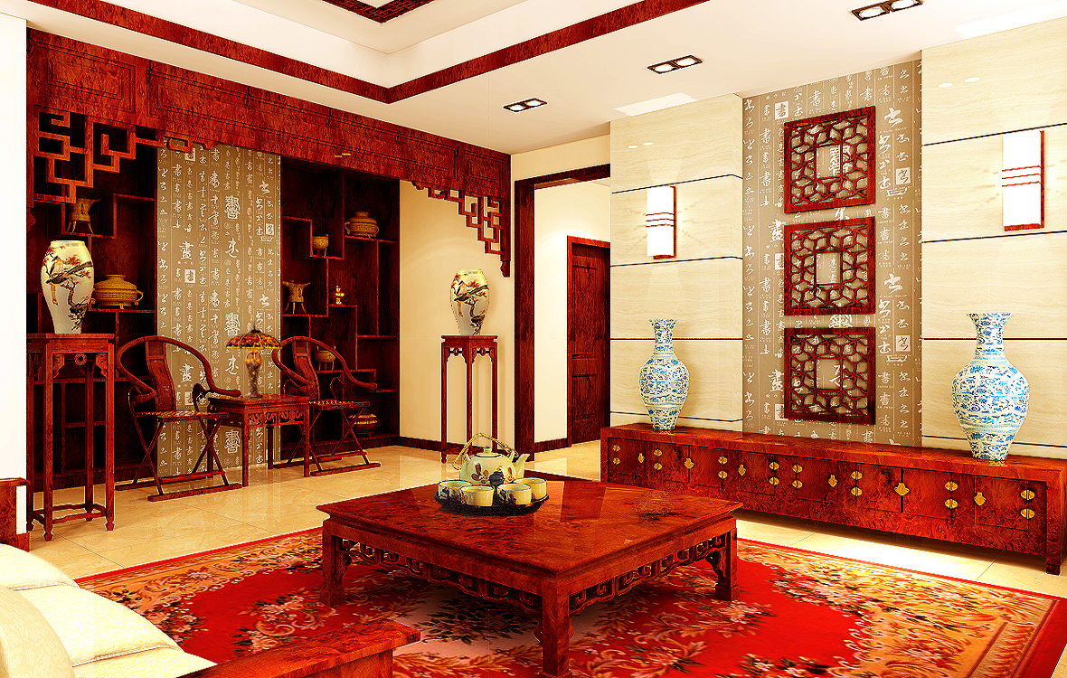 别墅 中式 客厅图片来自天津尚层装饰张倩在天津别墅装修_纯中式风格的分享