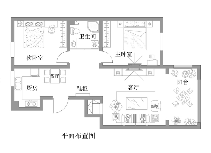 简约婚房 两居 二居 混搭 白领 收纳 旧房改造 80后 小资 户型图图片来自北京实创装饰在回龙观96平米两居婚房的分享