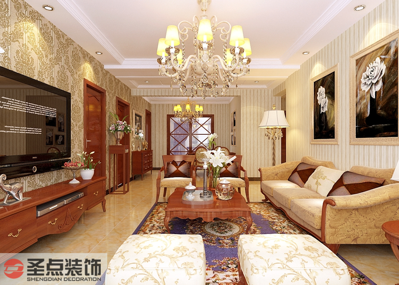 欧式 三居 收纳 客厅图片来自石家庄圣点装饰工程有限公司在香格里160平欧式装修案例图的分享