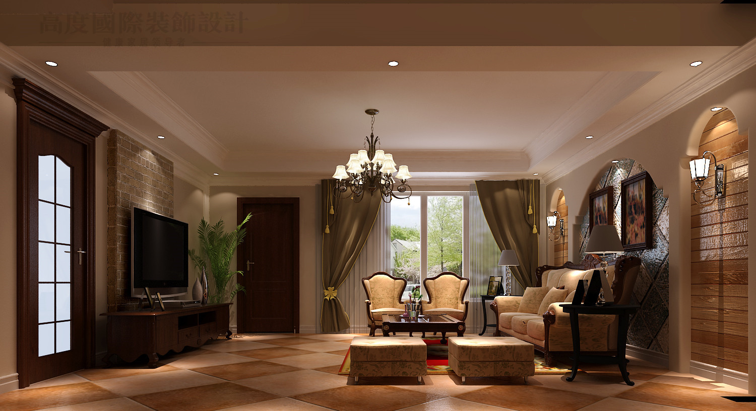托斯卡纳 别墅 潮白河 效果图 装修 客厅图片来自高度国际别墅装饰设计在潮白河孔雀城托斯卡纳风格设计的分享