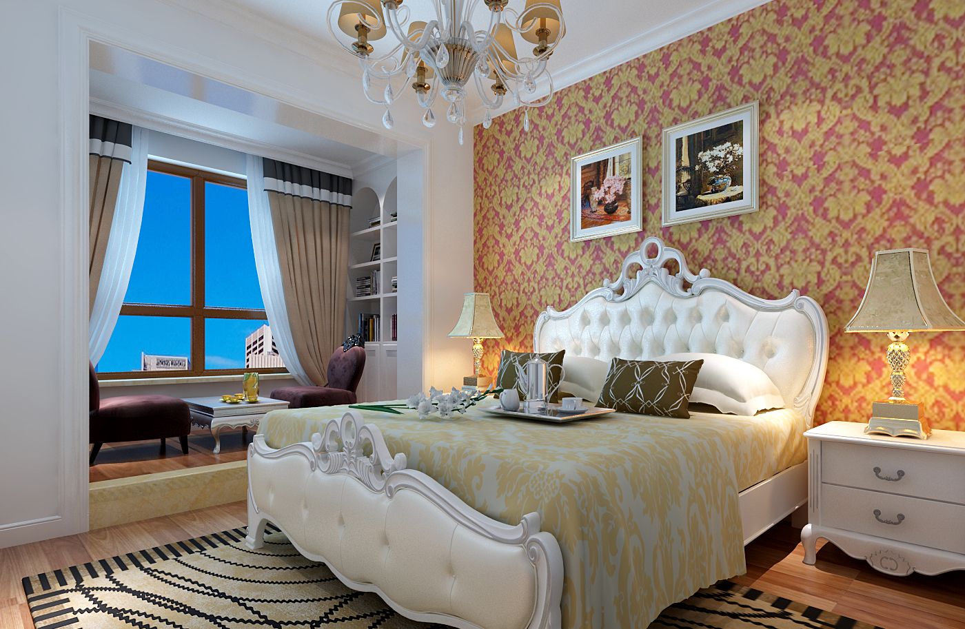 欧式 简约 时尚个性 三居 小资 卧室图片来自北京实创装饰集团在浪漫温馨简欧风格95平三居室的分享