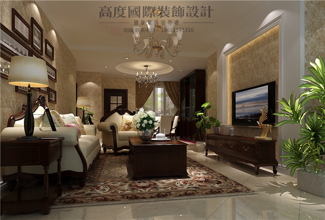 美式 休闲 三居 客厅图片来自高度国际装饰设计刘威在世华泊郡三室两厅美式休闲风格的分享