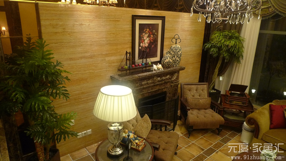 欧式 简约 混搭 别墅 美式 客厅图片来自室内设计装饰在美式风格别墅装修案例的分享
