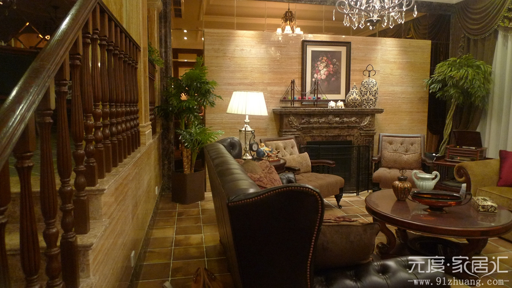 欧式 简约 混搭 别墅 美式 客厅图片来自室内设计装饰在美式风格别墅装修案例的分享