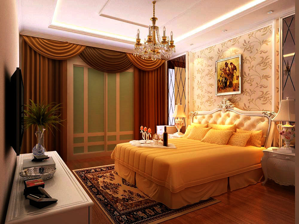 简约 欧式 二居 白领 80后 小资 欧式装修 两居室装修 暖色装修图 卧室图片来自北京实创装饰石头在简欧风格两居室，暖色系的主打。的分享