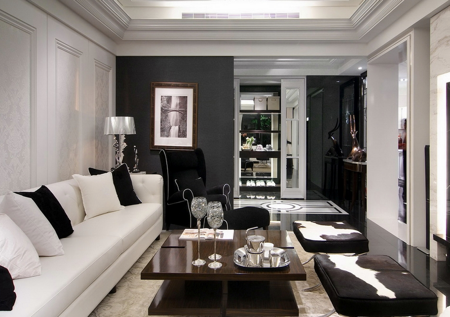 现代装修风 大气 贵气 黑白配 客厅图片来自新空间新整装小谢在现代也可以贵气—4居室现代风的分享