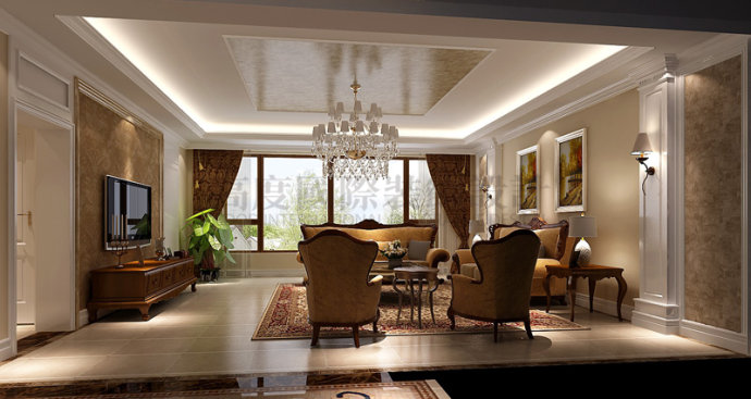 高度国际 西山壹号院 美式风格 平层 客厅图片来自高度国际在美式大平层，自在，随意的分享
