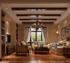 客厅简洁明快，运用大量的石材和木饰面装饰，