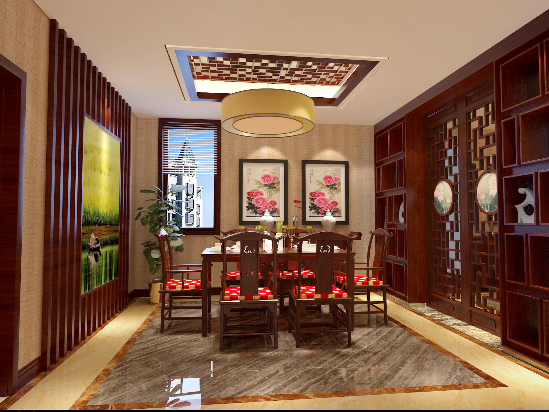 简约 四居 中式 客厅图片来自北京实创装饰在凤凰城小区200平米中式四居的分享