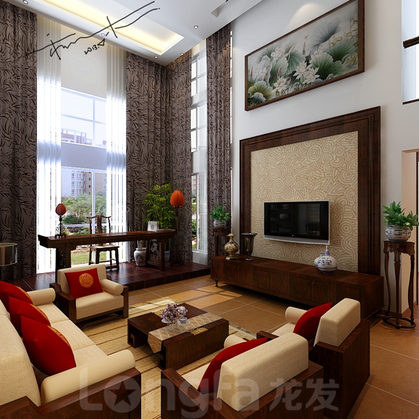 别墅 收纳 中式 小资 旧房改造 欧式 二居 三居 客厅图片来自北京龙发装石家庄分公司在纳帕溪谷-中式和莉的分享