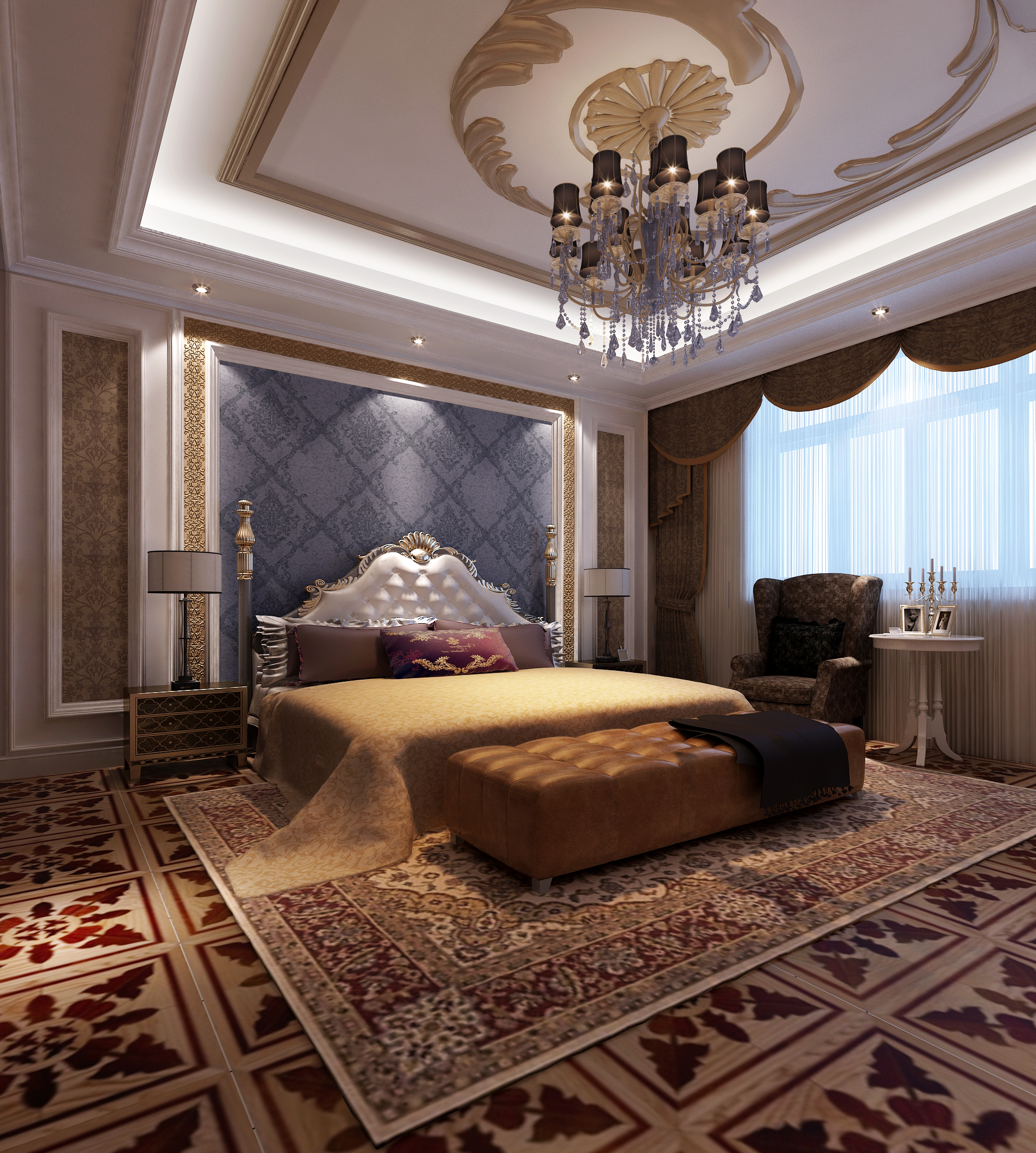 欧式 样板间 别墅 设计 卧室图片来自尚层装饰大林在经典楼盘样板间案例--黄金水岸的分享