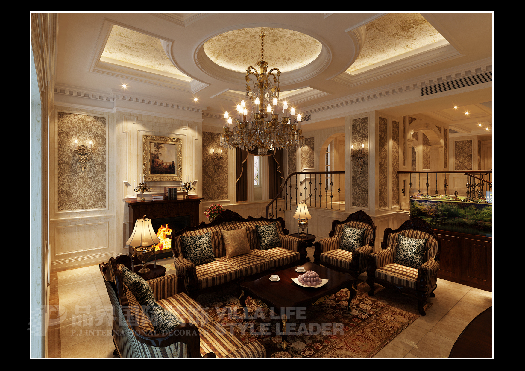 客厅图片来自石家庄品界国际装饰在北滨一号欧式别墅的分享