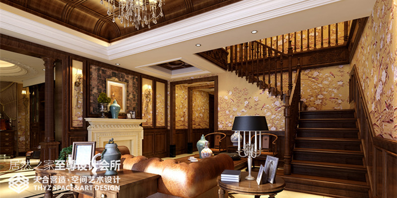 美式 别墅 复式 客厅图片来自武汉天合营造设计在江南明珠350平美式风的分享