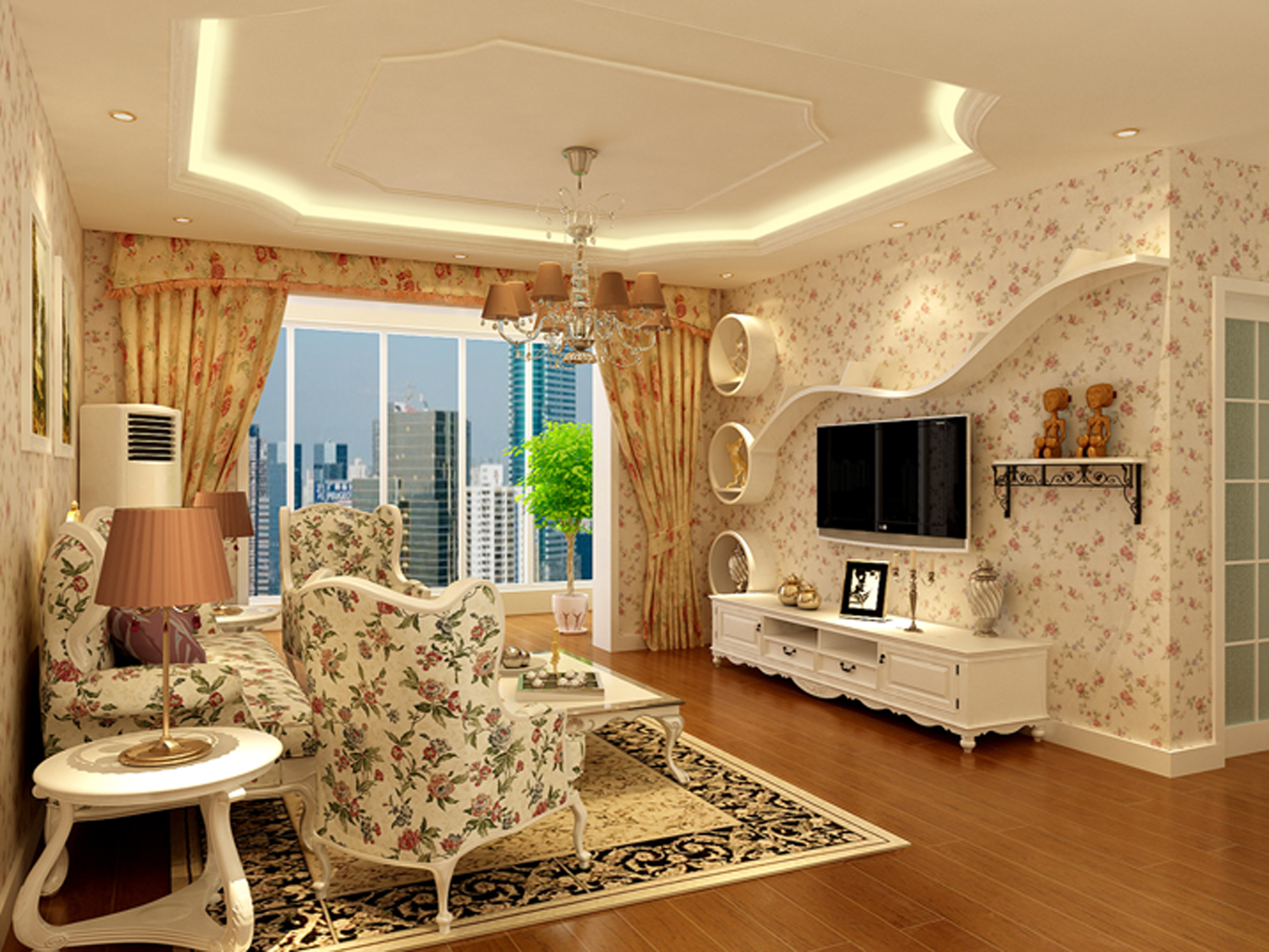 简约 田园 二居 三居 客厅图片来自北京实创装饰在100840元温馨田园二居的分享