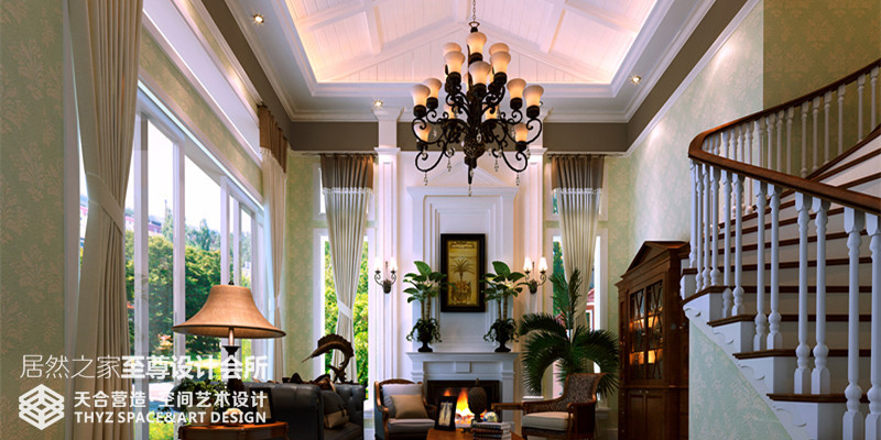 美式 别墅 客厅图片来自武汉天合营造设计在保利十二橡树600平美式风的分享
