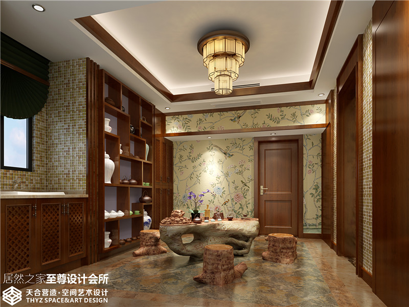 现代中式 别墅 书房图片来自武汉天合营造设计在长源假日港湾别墅现代中式风的分享