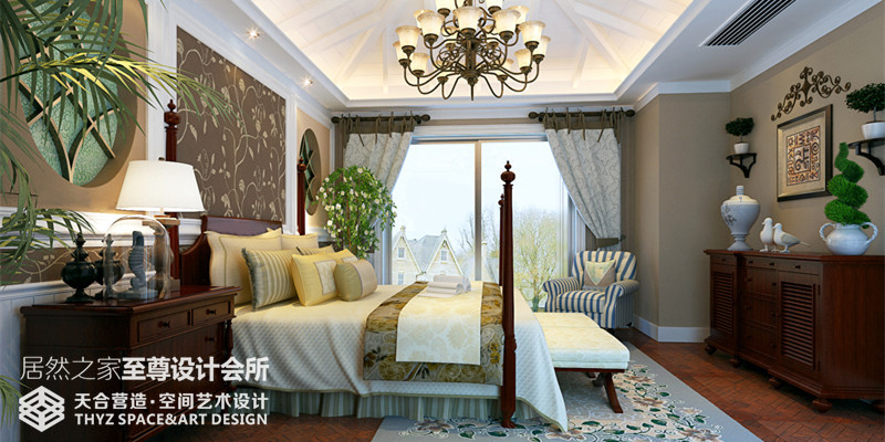 美式 别墅 卧室图片来自武汉天合营造设计在保利十二橡树600平美式风的分享