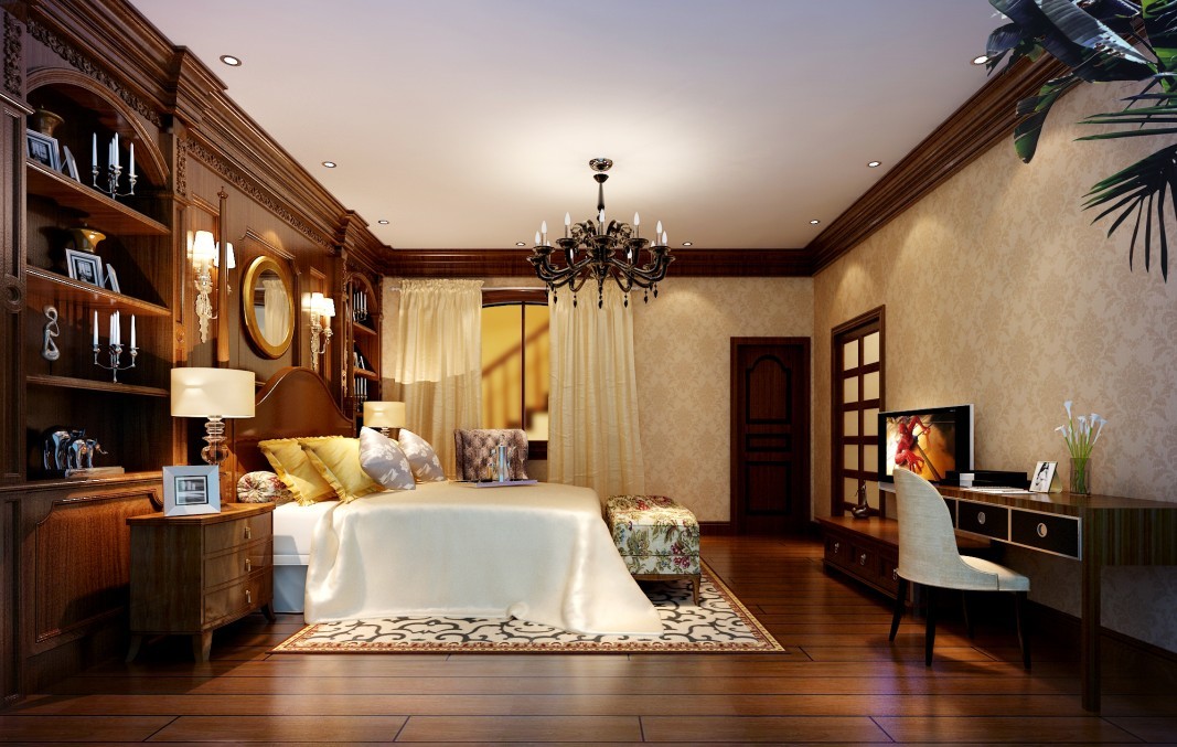 白领 混搭 美式 别墅 豪华 主卧 卧室图片来自三金豆豆在升龙凤凰城-三居室-124㎡的分享