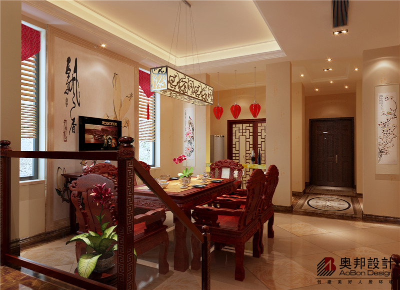 中式， 别墅 奥邦装饰 朱永 首席设计师 餐厅图片来自上海奥邦装饰在复地北桥城200平别墅的中式雅韵的分享