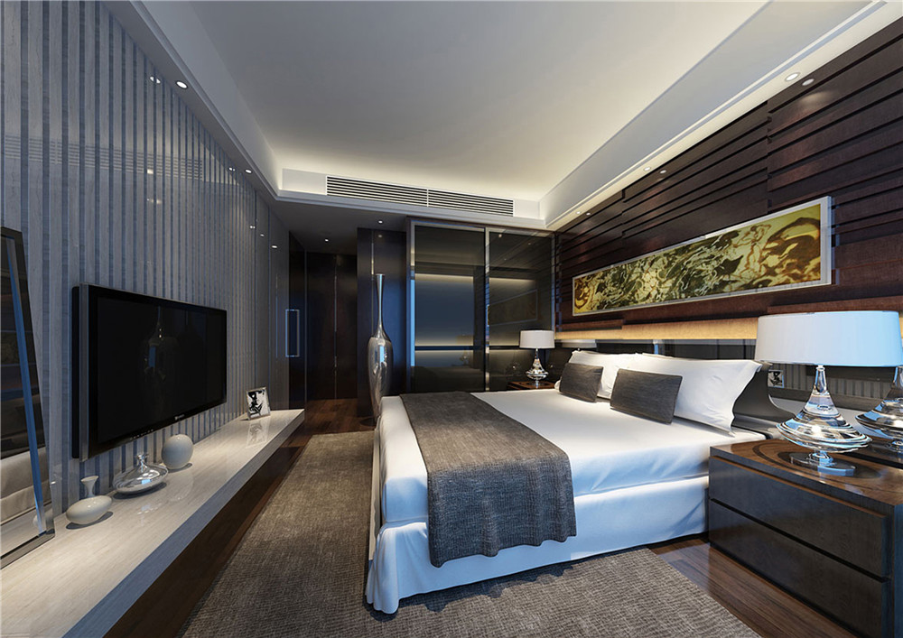 现代简约 装修效果图 两居室设计 收纳 卧室图片来自上海实创-装修设计效果图在90平米温馨两居室设计的分享