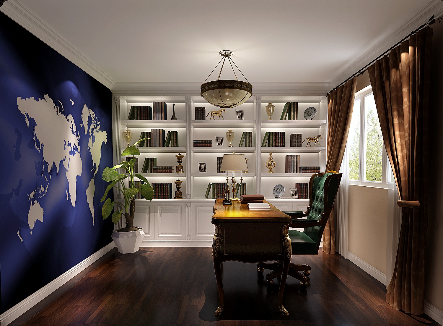 书房图片来自专业别墅设计工作室在左安溪园简欧奢华风格案例的分享