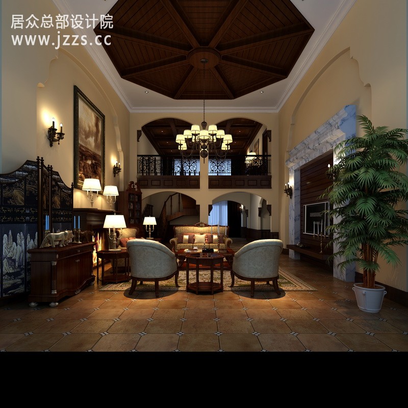 客厅图片来自陈子建在500平古朴美式复式风格设计的分享