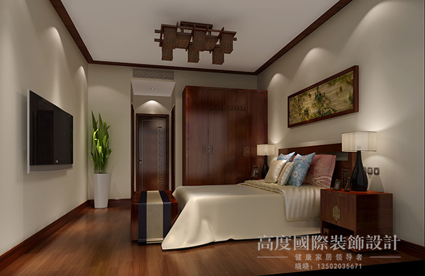新中式 三居 小资 高度国际 卧室图片来自天津高度国际装饰设计在王府壹号~~~新中式风格的分享